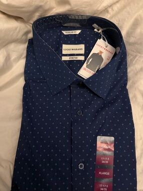 Lucky Brand Men's Dark Blue Printed Stretch Button-Up Shirt